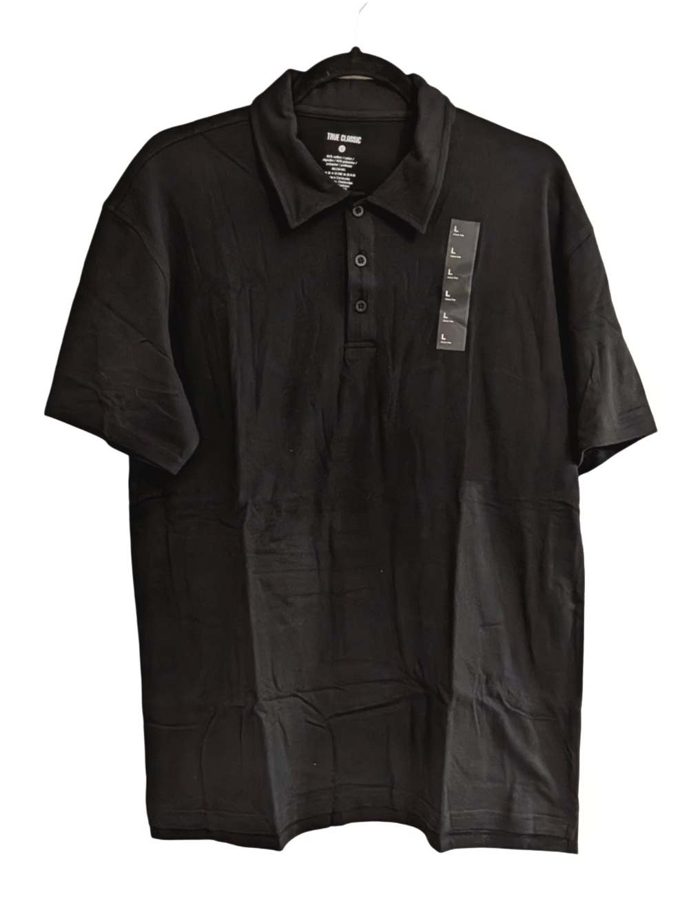 True Classic Men's Black Short Sleeve Classic Polo Shirt Size L NWT